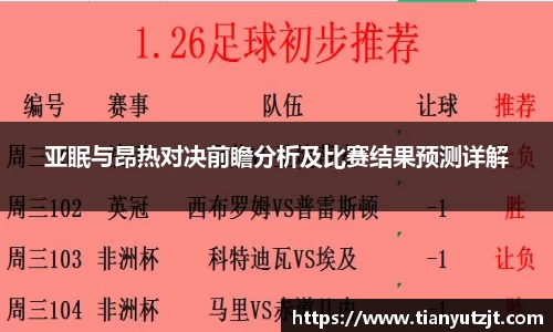 亚眠与昂热对决前瞻分析及比赛结果预测详解